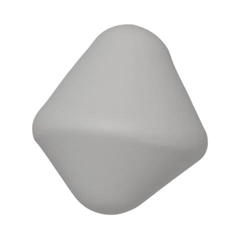 A smooth grey sculpted form, floating.